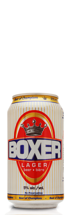 Boxer Lager Beer is available in 355ml and 473ml cans