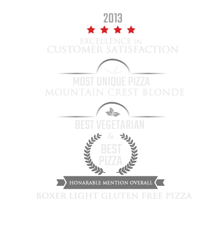 Best in Customer Satisfaction, Best vegetarian pizza - Boxer Light Gluten Free, and Most Unique Pizza - Mountain Crest Blonde by Talk of the Town Calgary